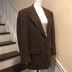 SAKS FIFTH AVENUE Men’s Houndstooth Camel Hair Brown and Black Blazer Sz 44R